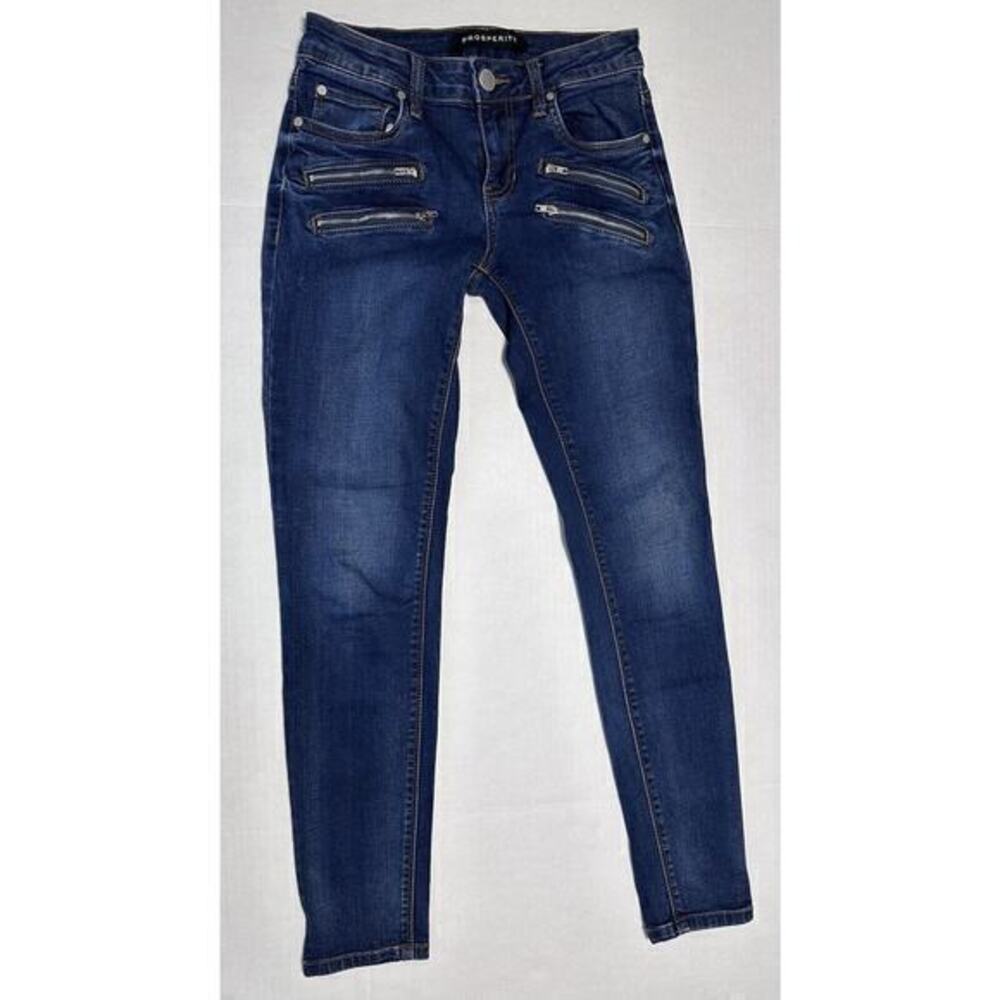 Prosperity Women Blue Denim Skinny Jeans Size 27 Accent Zippers Medium‎ Wash